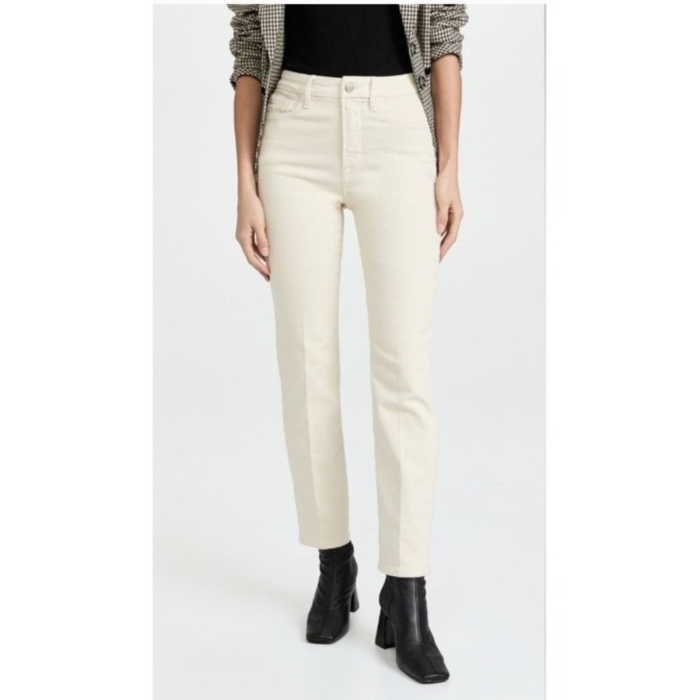 Good American Good Classic Slim Straight Jeans Women 4 Beige Hi Rise Stretch NEW